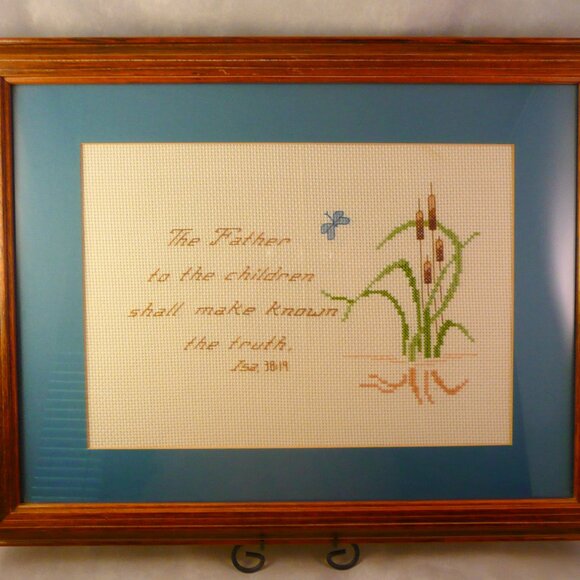 Isaiah 38 Scripture Verse The Father-Cattails Cross Stitch Sampler 14" x 18" - Picture 1 of 3